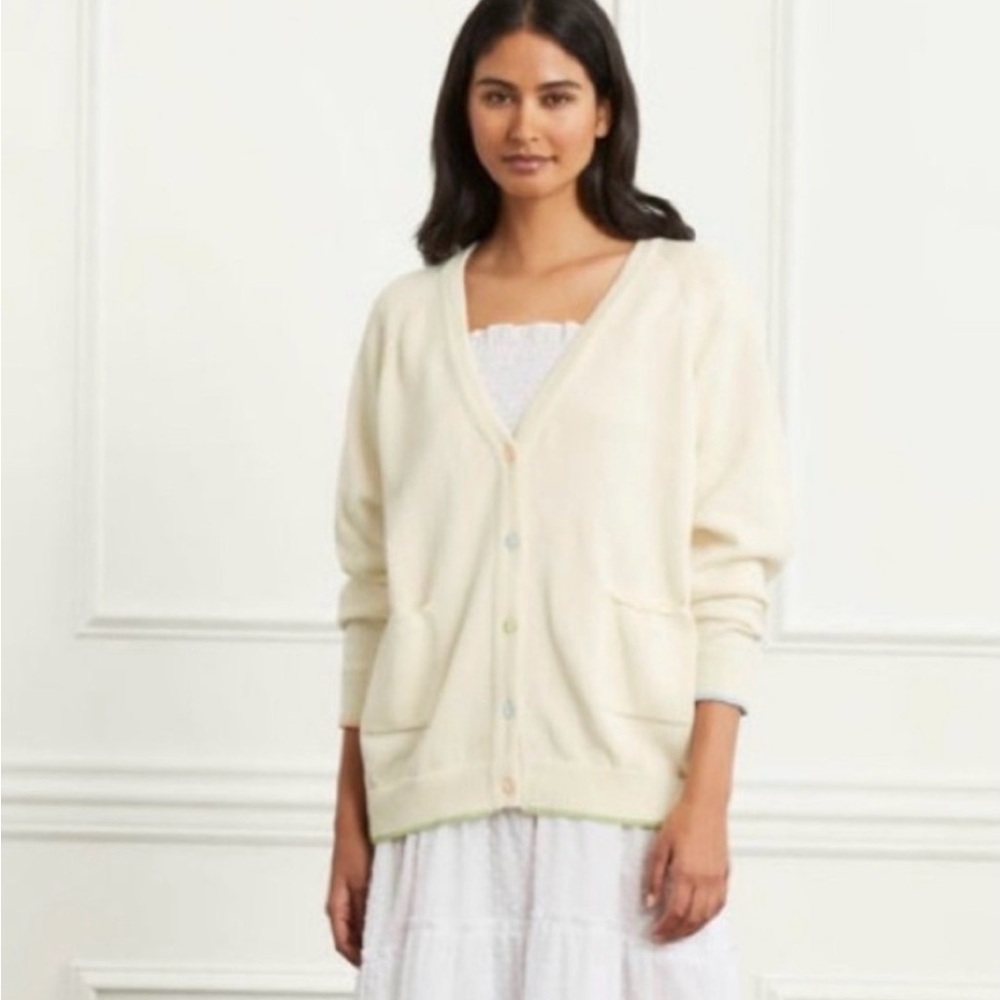 Hill House Home Cardigan Sweater Cream Organic Cotton Heart Button M/L